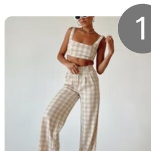 High-Waist Wide-Leg Plaid Pants Set